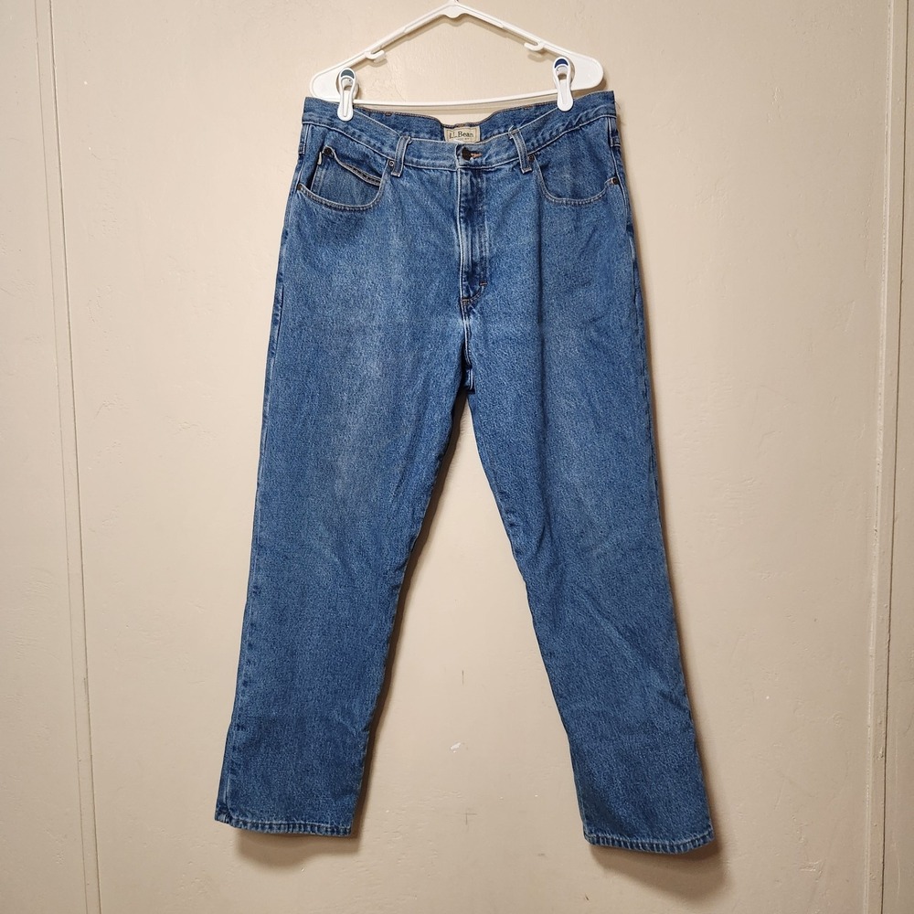 L.L. Bean Standard Flannel Lined Medium Wash Denim Blue Jeans Mens Size 38x30